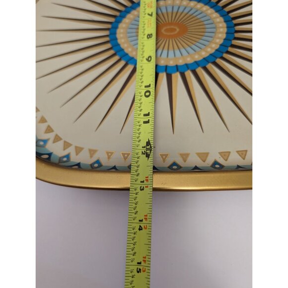 MCM Baret Ware Metal Serving Tray Gold Trim Tulips Starburst Made In England - Picture 6 of 7